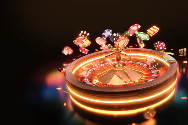 A glowing roulette wheel with cascading chips, symbolizing the engaging live and instant-win games available on CD45.